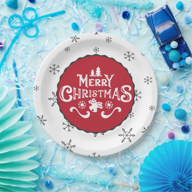 Beautiful Red & White Merry Christmas Party Paper Plates (Party)