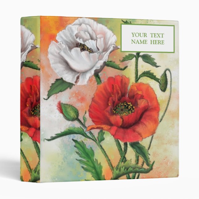 Beautiful Red White Poppy Binder - Painting (Front/Spine)