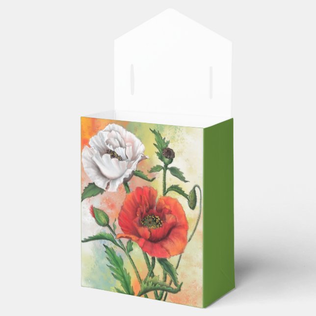Beautiful Red White Poppy Favor Box (Opened)