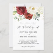 Beautiful Red White Rose Floral Eucalyptus Wedding Invitation (Front)