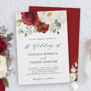 Beautiful Red White Rose Floral Eucalyptus Wedding Invitation