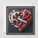 Beautiful Red &amp; White Scroll Heart Valentine Holiday Card