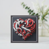 Beautiful Red & White Scroll Heart Valentine Holiday Card (Standing Front)