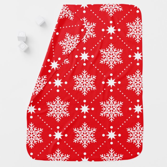 Beautiful Red White Snowflakes Christmas Pattern Swaddle Blanket (In Situ)