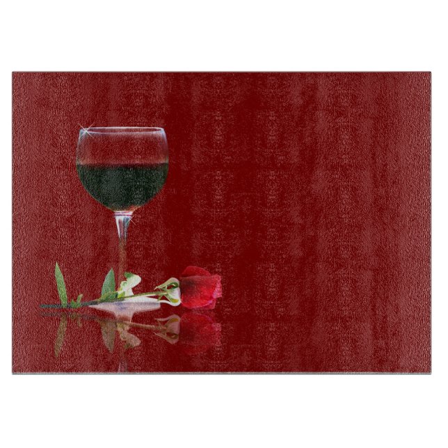 Beautiful Red Wine & Rose Customizable Cutting Board (Front)