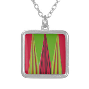 Beautiful red yellow green fractal art design      silver plated necklace