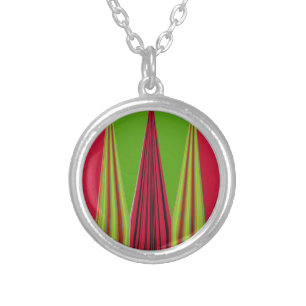 Beautiful red yellow green fractal art design      silver plated necklace