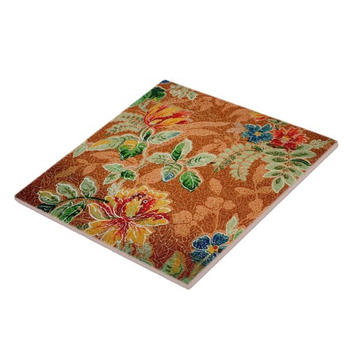 Beautiful Red Yellow Vintage Floral Wallpaper Ceramic Tile