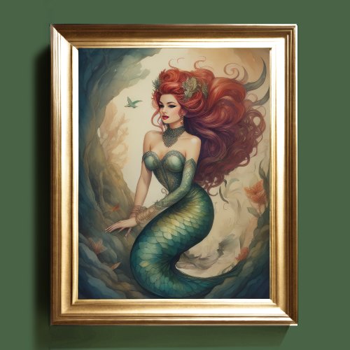 Beautiful Redhead Mermaid II Poster