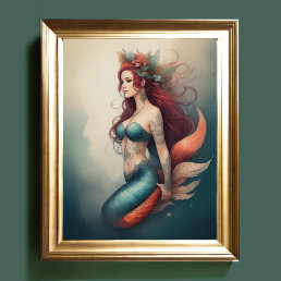 Beautiful Redhead Mermaid Poster