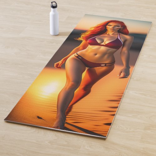 Beautiful redhead model at beach Yoga Mat