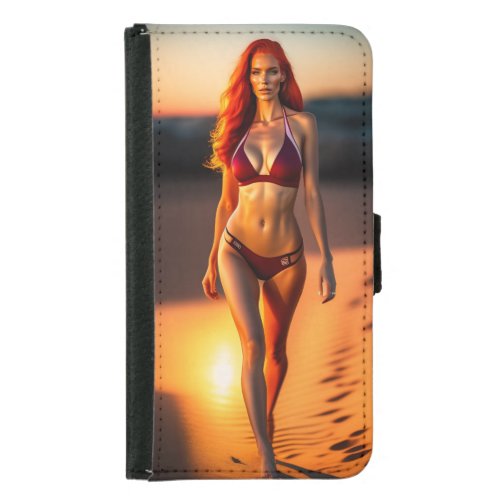 Beautiful redhead model at the beach Wallet Case