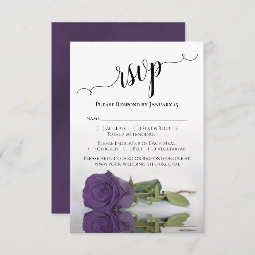 Beautiful Reflecting Amethyst Purple Rose Wedding RSVP Card