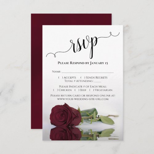 Beautiful Reflecting Burgundy Rose Wedding RSVP Card