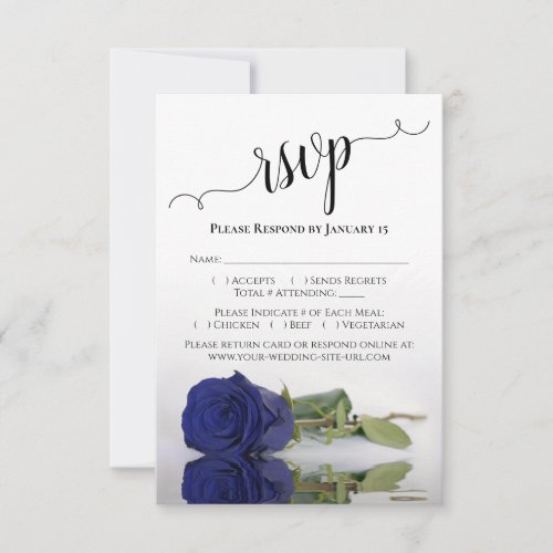 Beautiful Reflecting Dark Navy Blue Rose Wedding RSVP Card