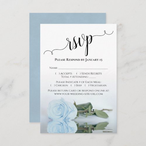 Beautiful Reflecting Dusty Blue Rose Wedding RSVP Card