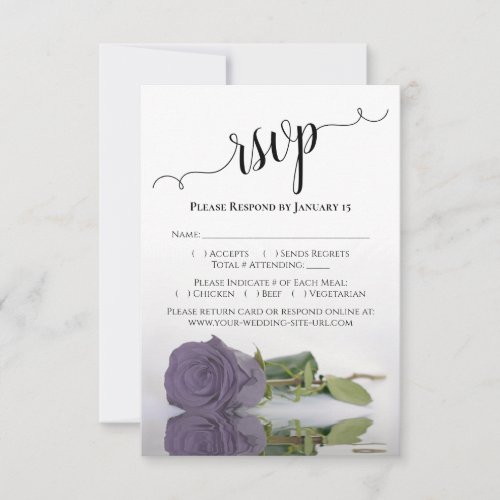 Beautiful Reflecting Dusty Purple Rose Wedding RSVP Card