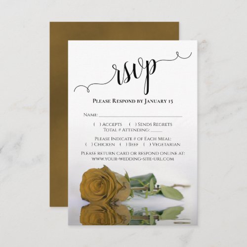 Beautiful Reflecting Golden Ochre Rose Wedding RSVP Card