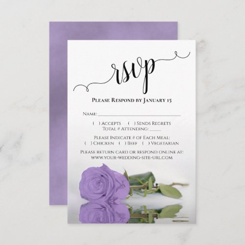 Beautiful Reflecting Lavender Purple Rose Wedding RSVP Card