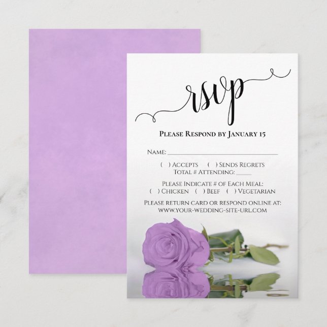 Beautiful Reflecting Lilac Purple Rose Wedding RSVP Card (Front/Back)