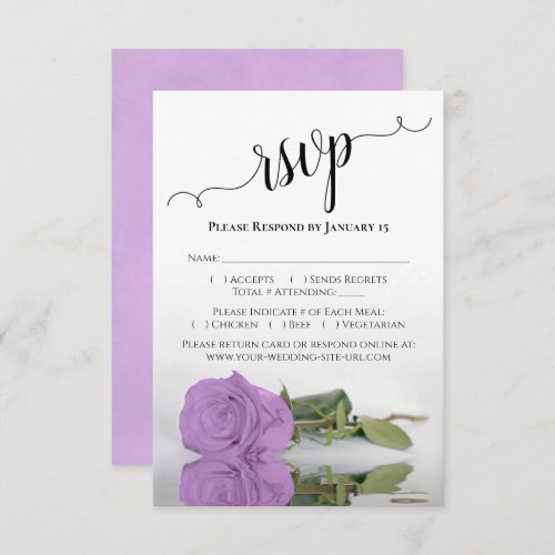 Beautiful Reflecting Lilac Purple Rose Wedding RSVP Card