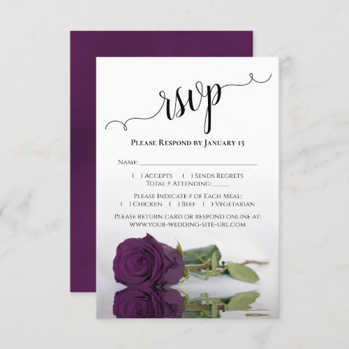 Beautiful Reflecting Plum Purple Rose Wedding RSVP Card