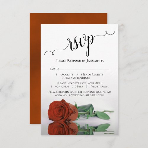 Beautiful Reflecting Rust Orange Rose Wedding RSVP Card