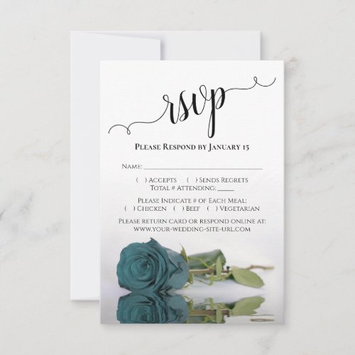 Beautiful Reflecting Teal Rose Elegant Wedding RSVP Card