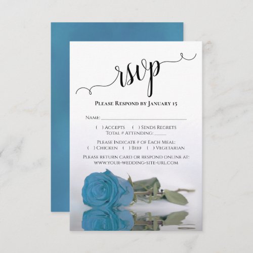 Beautiful Reflecting Turquoise Blue Rose Wedding RSVP Card