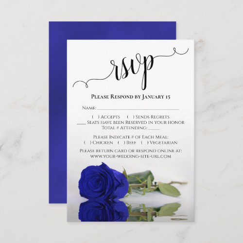 Beautiful Reflecting Vivid Royal Blue Rose Wedding RSVP Card