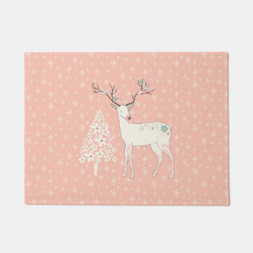 Beautiful Reindeer and Snowflakes Pink Doormat