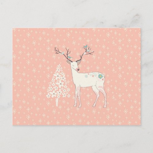 Beautiful Reindeer and Snowflakes Pink Postcard