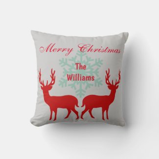 Beautiful Reindeer Merry Christmas Silver and Red