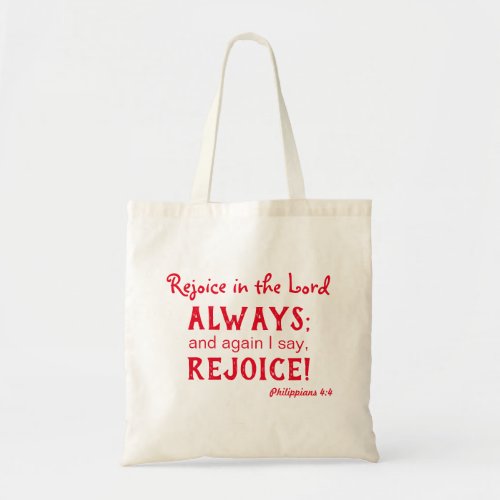 Beautiful Rejoice in the Lord Red and White Tote Bag