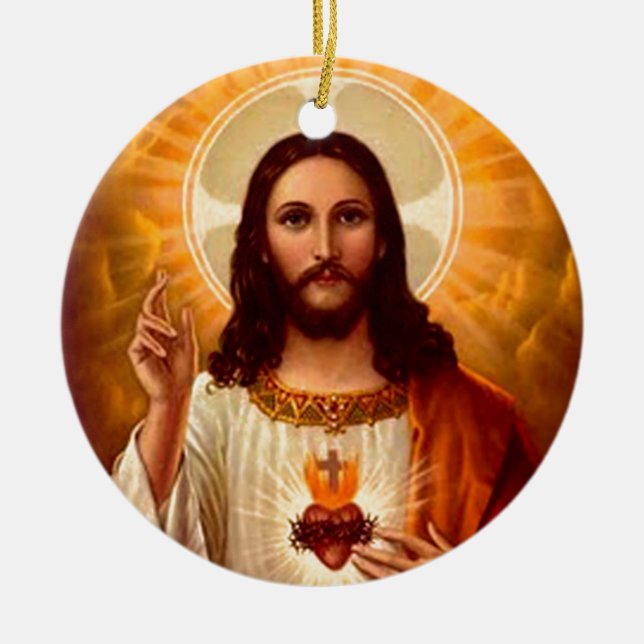 Beautiful religious Sacred Heart of Jesus image Ceramic Ornament (Front)