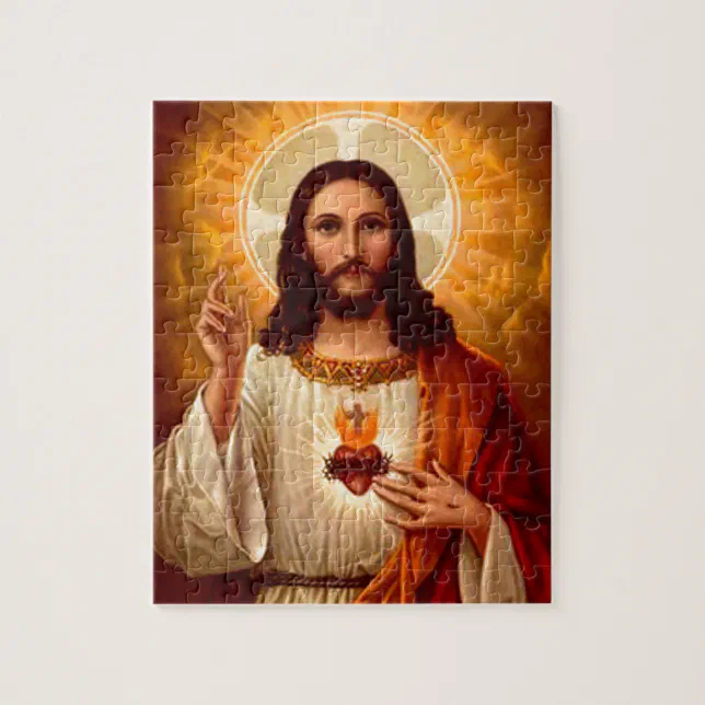 Beautiful religious Sacred Heart of Jesus image Jigsaw Puzzle | Zazzle