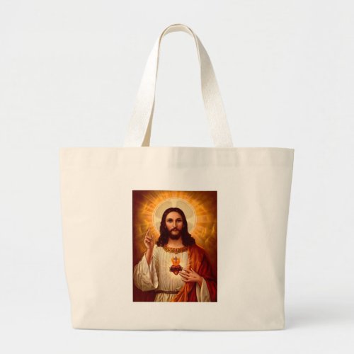 Beautiful religious Sacred Heart of Jesus image Large Tote Bag