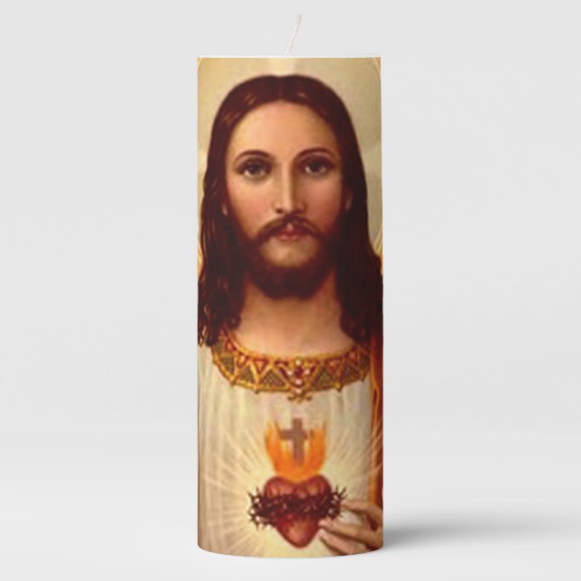 Beautiful religious Sacred Heart of Jesus image Pillar Candle (Front)