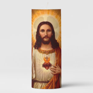 Beautiful religious Sacred Heart of Jesus image Pillar Candle