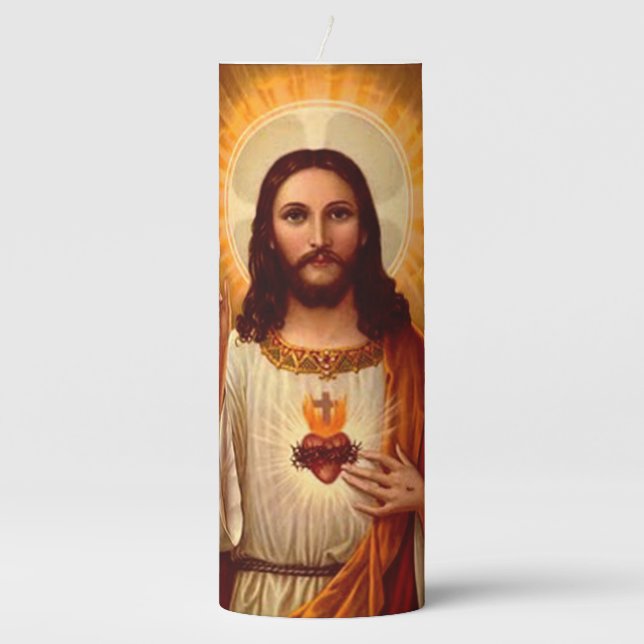 Beautiful religious Sacred Heart of Jesus image Pillar Candle (Front)