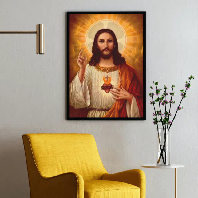 Beautiful religious Sacred Heart of Jesus image Poster | Zazzle