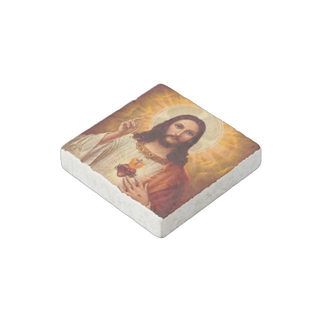 Beautiful religious Sacred Heart of Jesus image Stone Magnet (Angled)