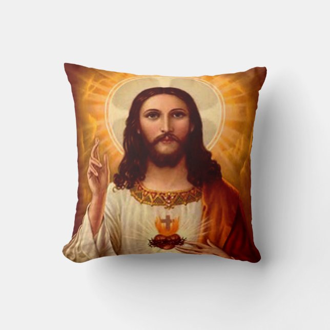 Beautiful religious Sacred Heart of Jesus image Throw Pillow (Front)
