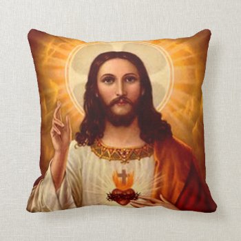 Beautiful Religious Sacred Heart Of Jesus Image Throw Pillow by InovArtS at Zazzle