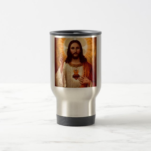 Beautiful religious Sacred Heart of Jesus image Travel Mug (Center)