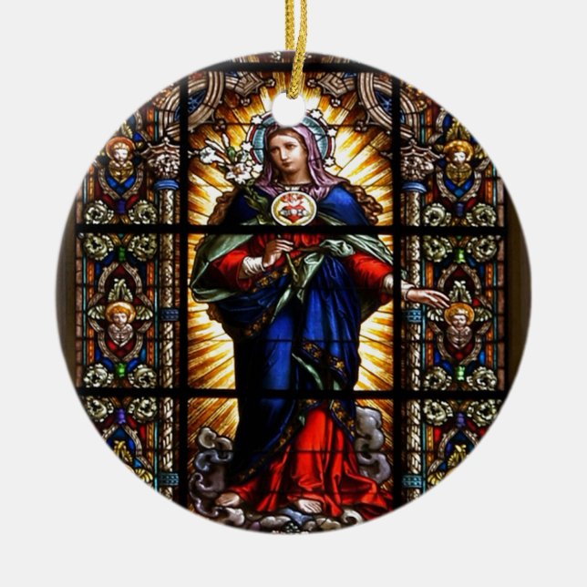 Beautiful Religious Sacred Heart of Virgin Mary Ceramic Ornament (Front)