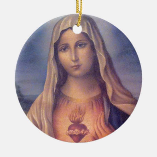 Beautiful Religious Sacred Heart of Virgin Mary Ceramic Ornament (Front)