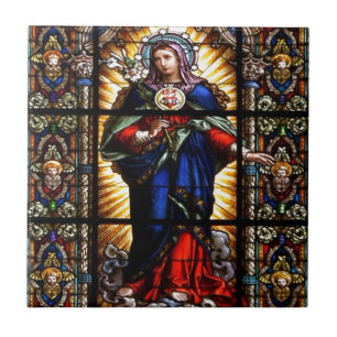 Beautiful Religious Sacred Heart of Virgin Mary Ceramic Tile