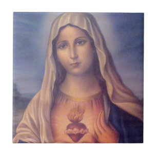 Beautiful Religious Sacred Heart of Virgin Mary Ceramic Tile