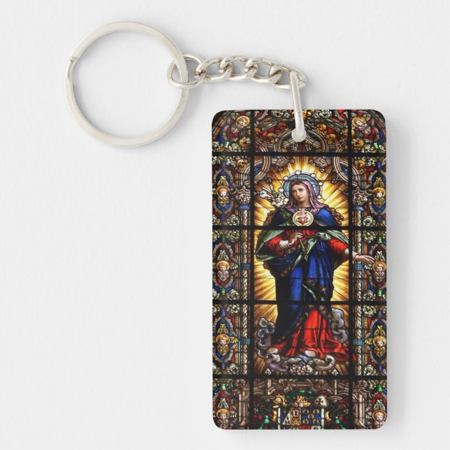 Beautiful Religious Sacred Heart of Virgin Mary Keychain (Front)